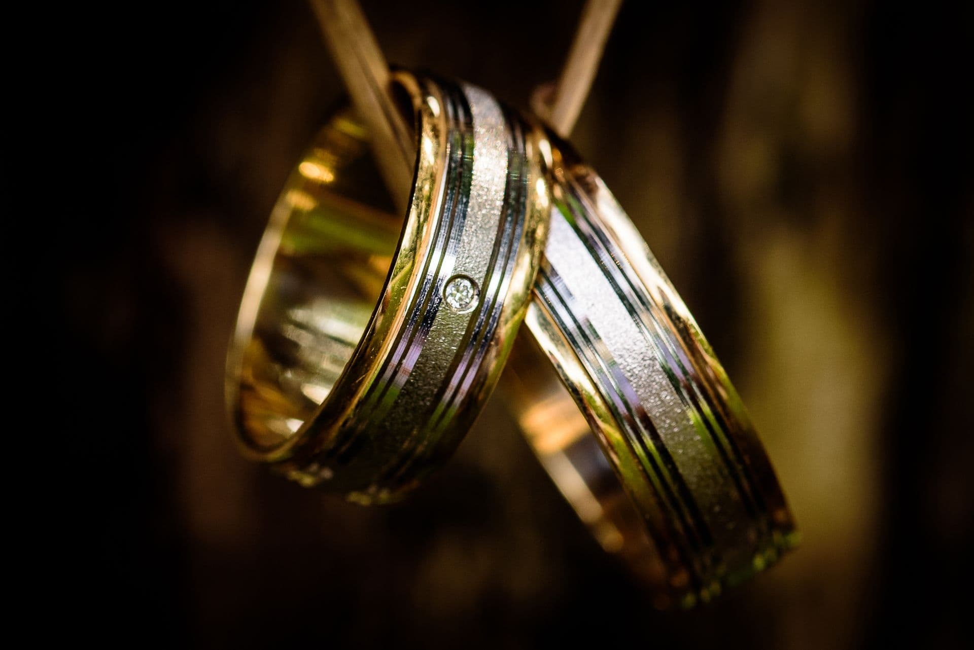Gold wedding bands in close-up