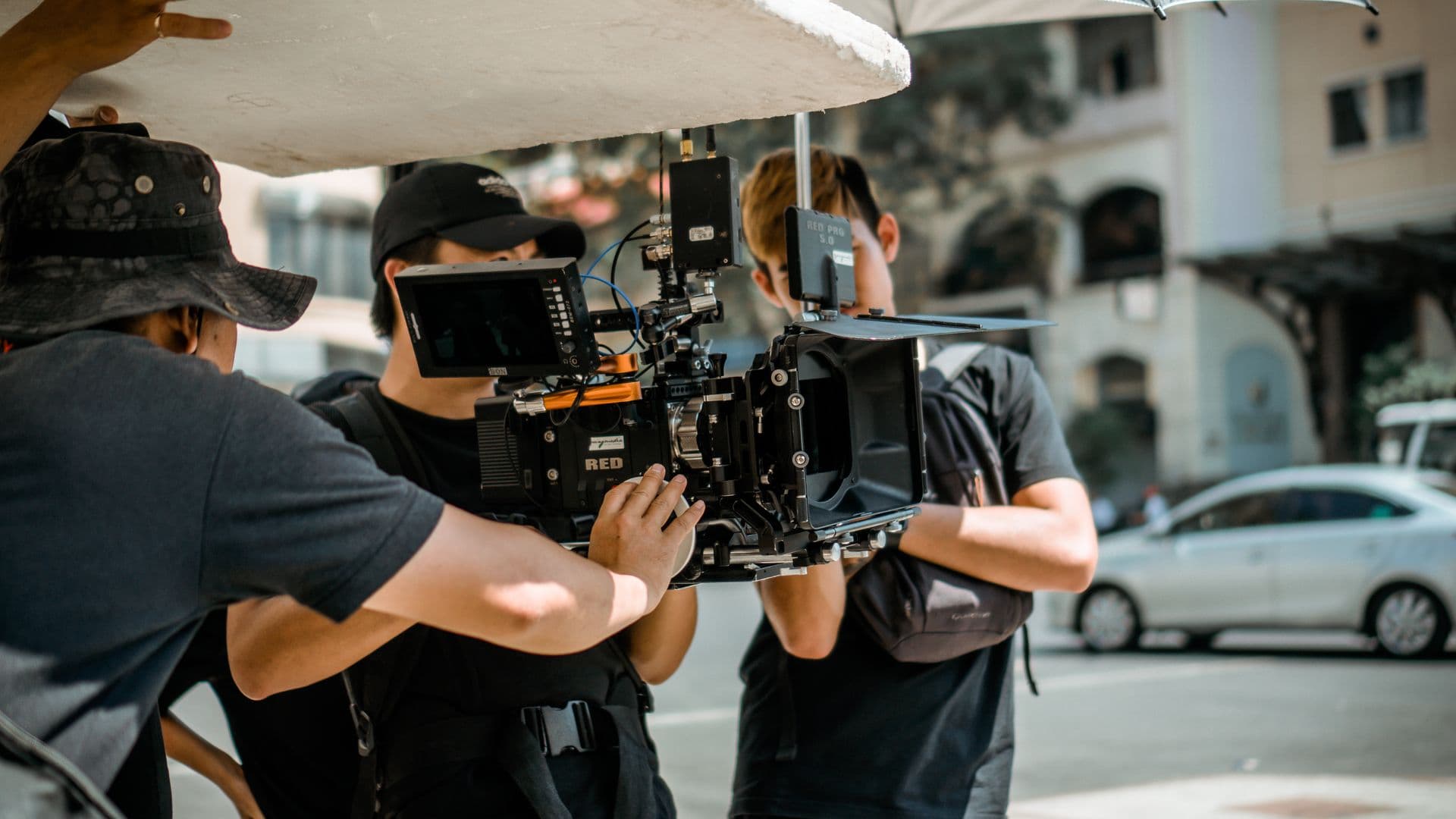 Camera crew shooting on location