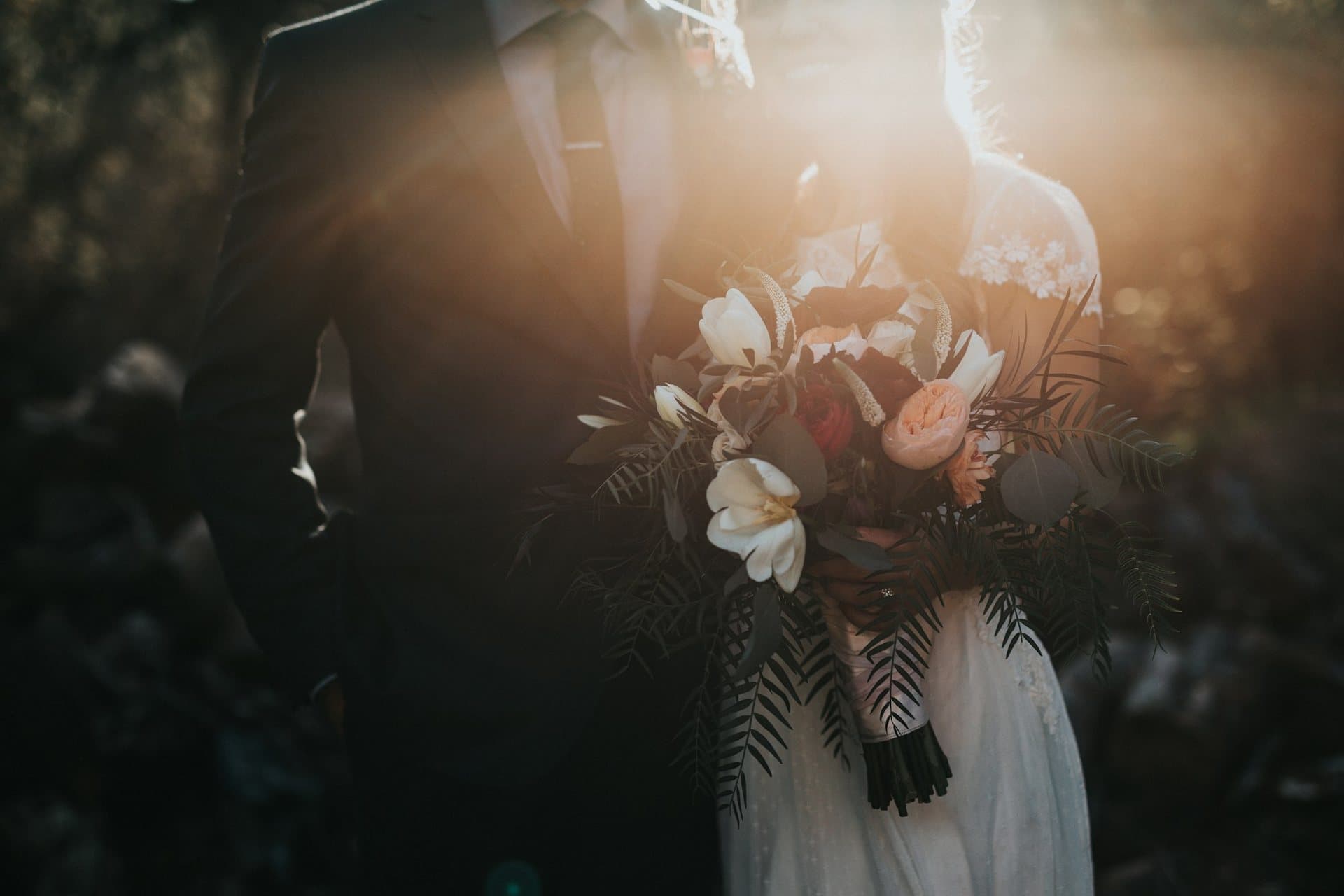 Bridal bouquet in moody, painterly light